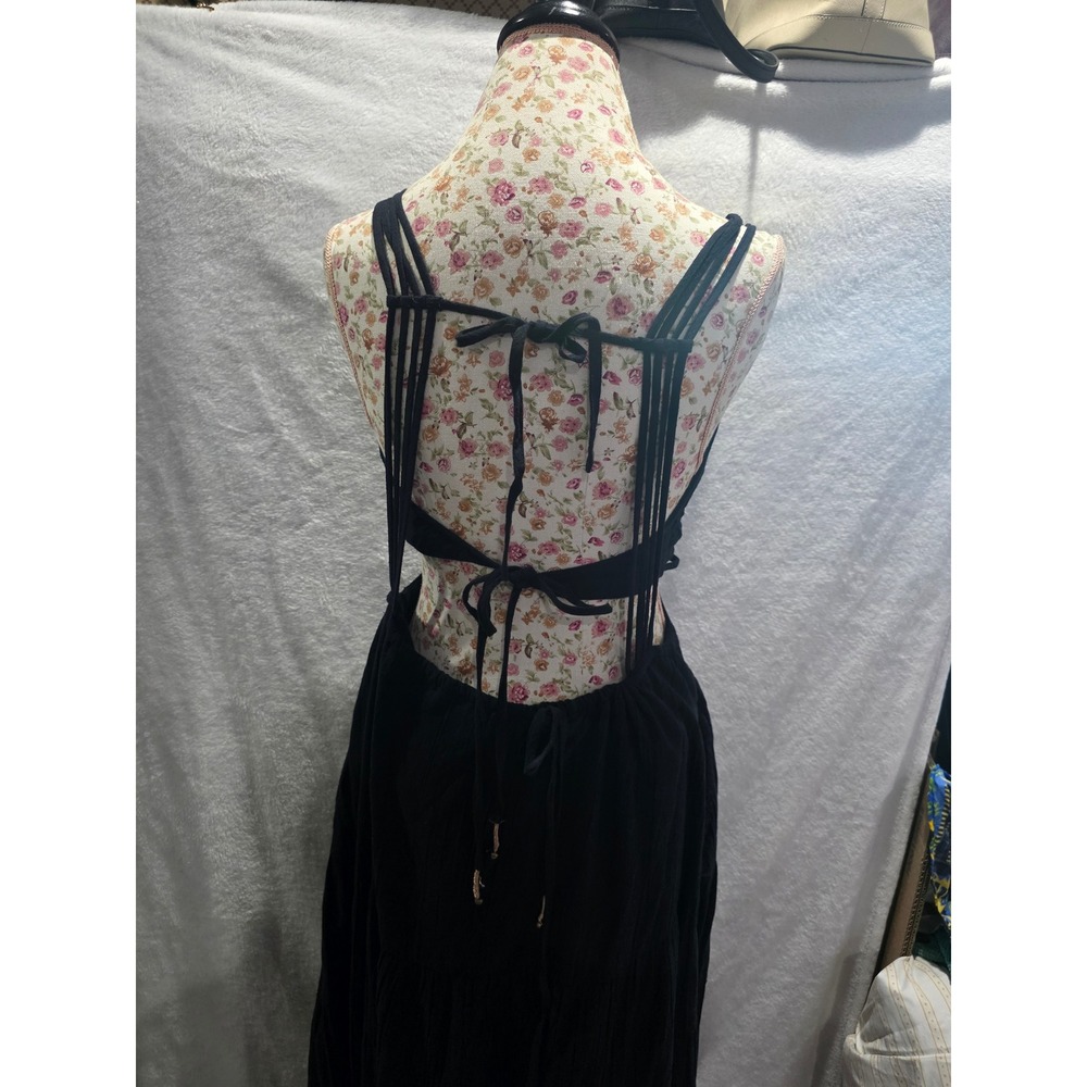 Free People Tropical Maxi Black Tiered Cut Out Backless Boho Beachy Resort Sz L - Picture 7 of 10